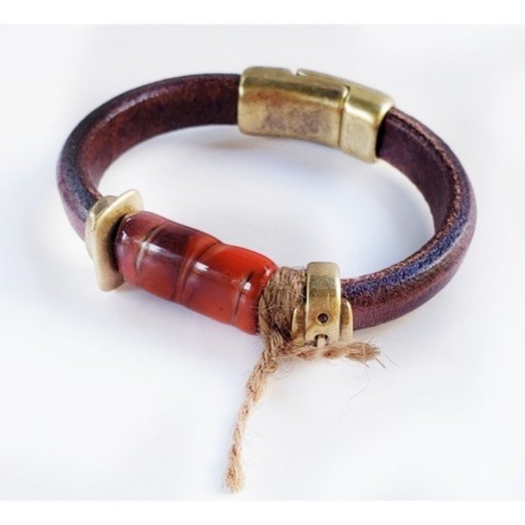 coiledfusionjewelry Jewelry - SOLD*Handcrafted Leather Ceramic Bead Bracelet